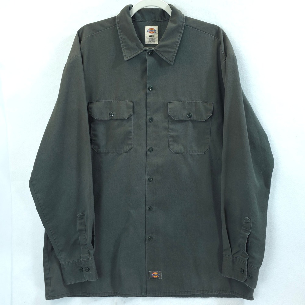 Dickies Work Shirt Long Sleeve Twill Olive Green Mens XLT Gorpcore Workwear